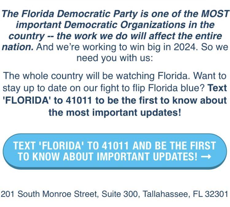 Text ‘FLORIDA’ to 41011 to be the first to know about the most important updates!